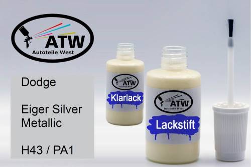 Dodge, Eiger Silver Metallic, H43 / PA1: 20ml Lackstift + 20ml Klarlack - Set, von ATW Autoteile West.